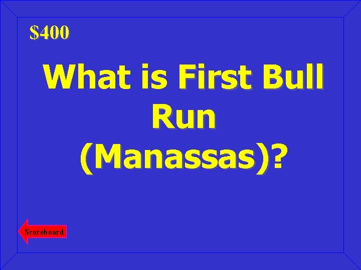 $400 What is First Bull Run (Manassas)? (Manassas) Scoreboard 