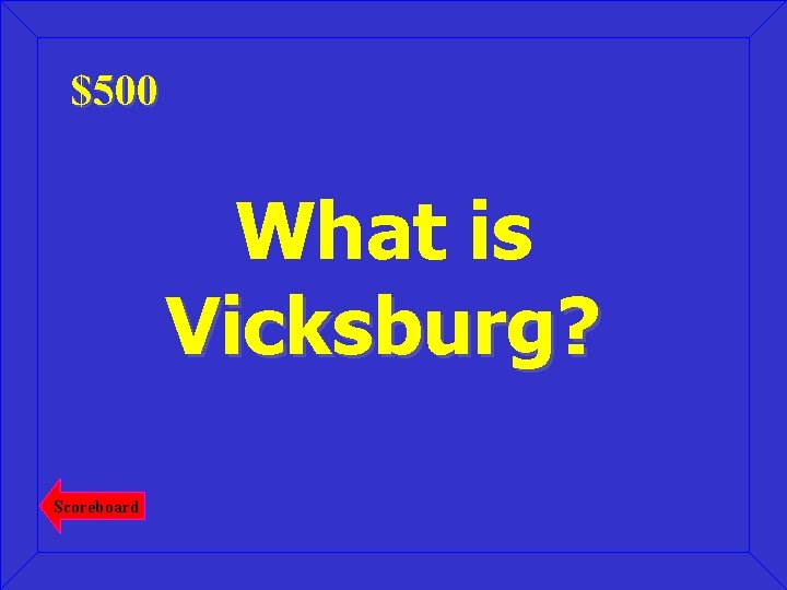 $500 What is Vicksburg? Scoreboard 