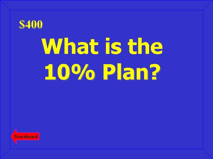 $400 What is the 10% Plan? Scoreboard 
