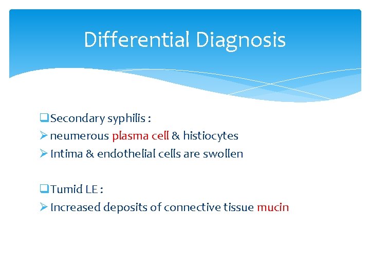 Differential Diagnosis q. Secondary syphilis : Ø neumerous plasma cell & histiocytes Ø Intima