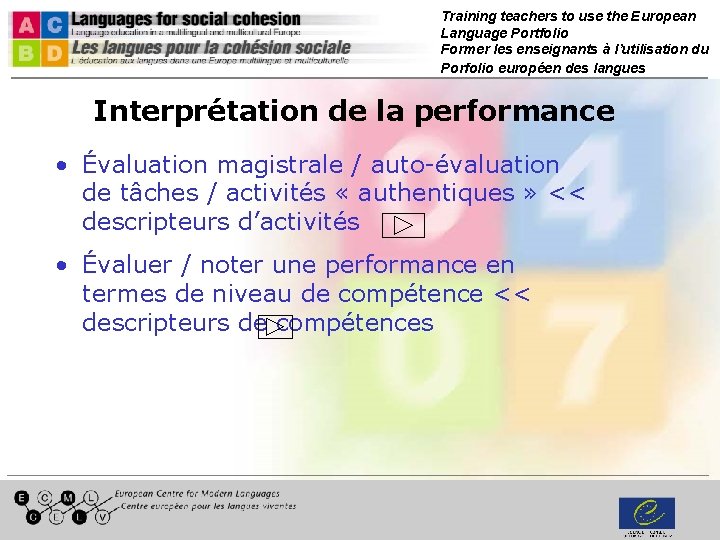 Training teachers to use the European Language Portfolio Former les enseignants à l’utilisation du