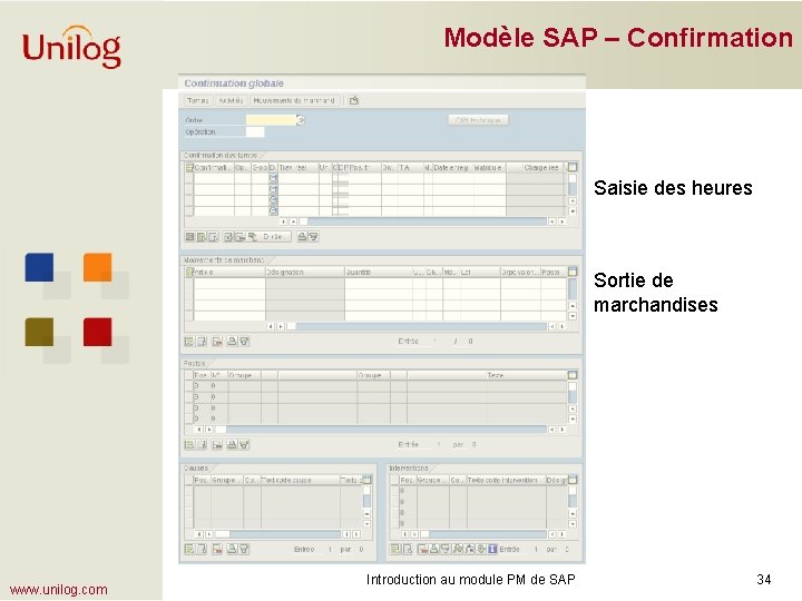 Modèle SAP – Confirmation Saisie des heures Sortie de marchandises www. unilog. com Introduction