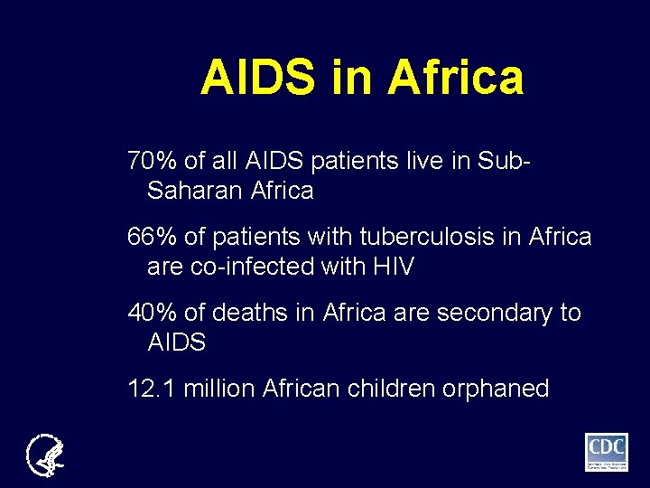  AIDS in Africa 70% of all AIDS patients live in Sub. Saharan Africa