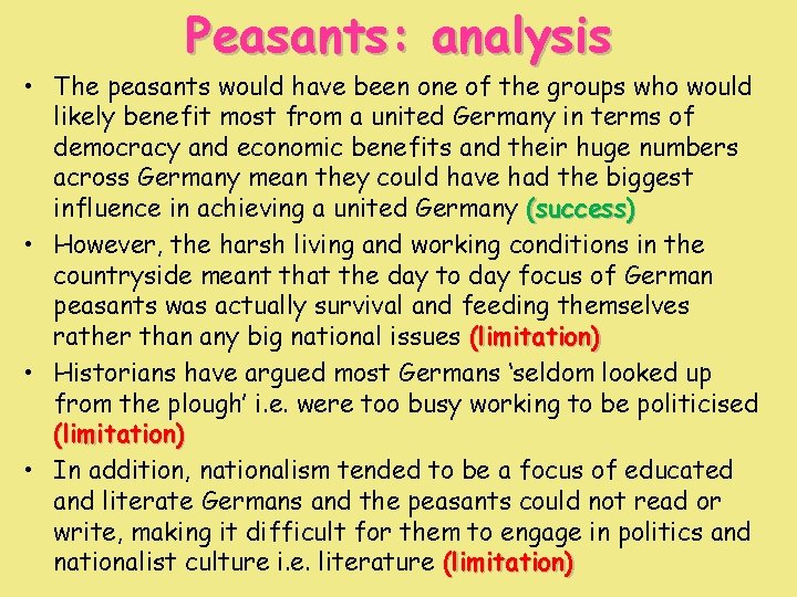 Peasants: analysis • The peasants would have been one of the groups who would Peasants: analysis • The peasants would have been one of the groups who would