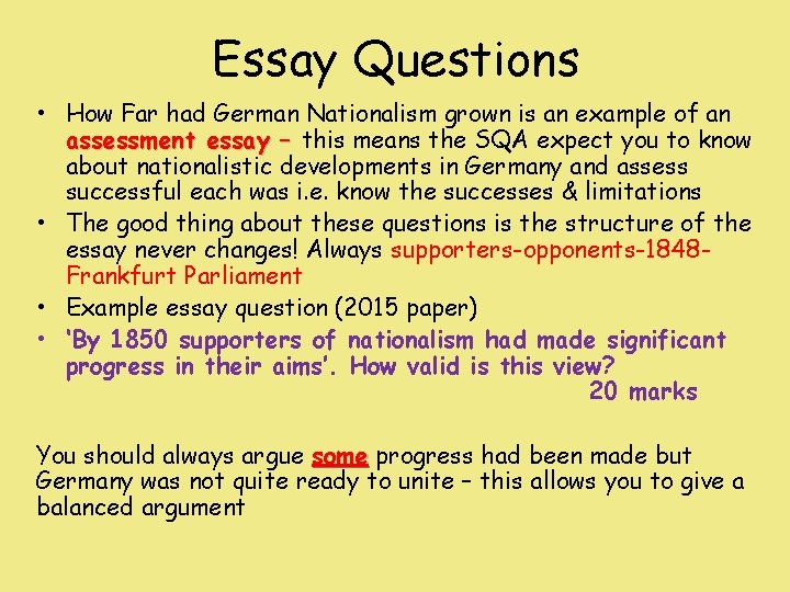 Essay Questions • How Far had German Nationalism grown is an example of an Essay Questions • How Far had German Nationalism grown is an example of an