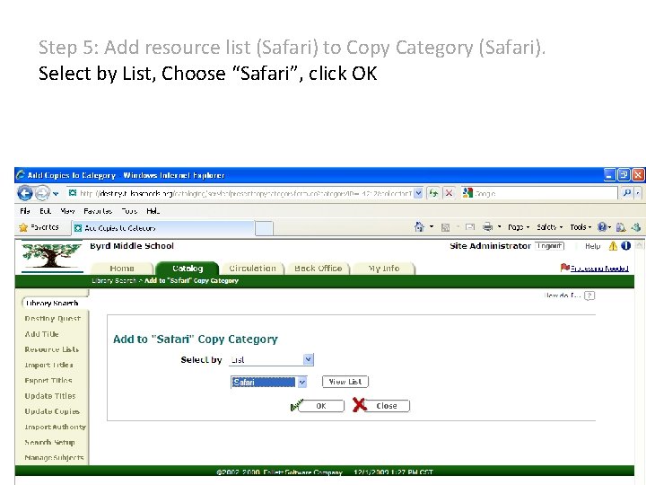 Step 5: Add resource list (Safari) to Copy Category (Safari). Select by List, Choose