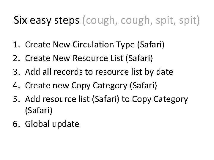 Six easy steps (cough, spit, spit) 1. 2. 3. 4. 5. Create New Circulation