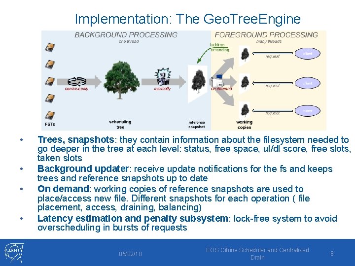 Implementation: The Geo. Tree. Engine • • Trees, snapshots: they contain information about the