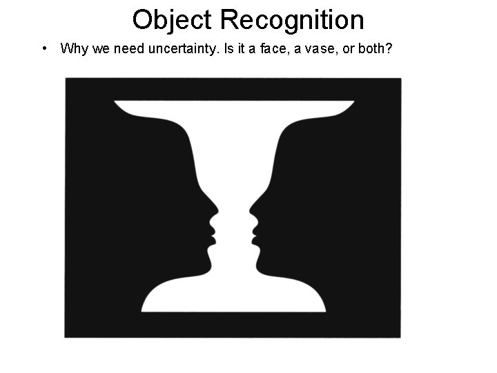 Object Recognition • Why we need uncertainty. Is it a face, a vase, or Object Recognition • Why we need uncertainty. Is it a face, a vase, or