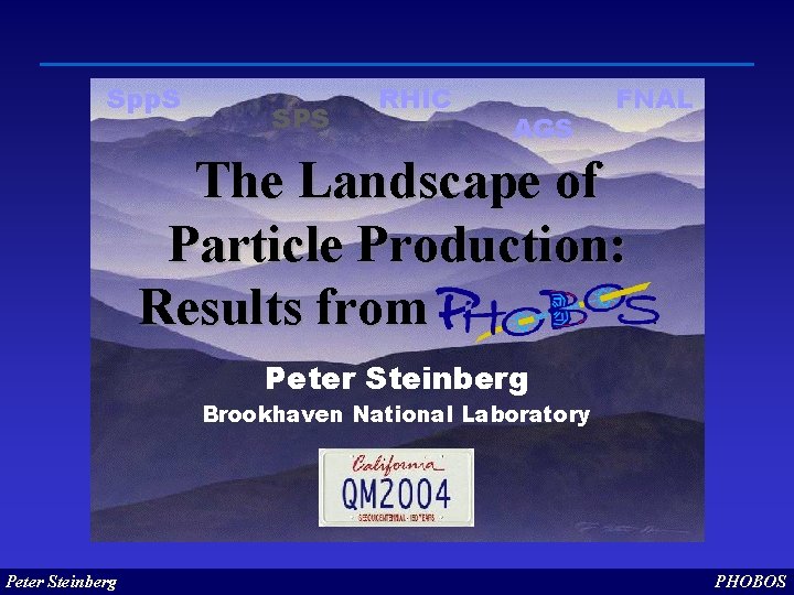 Spp. S SPS RHIC AGS FNAL The Landscape of Particle Production: Results from .