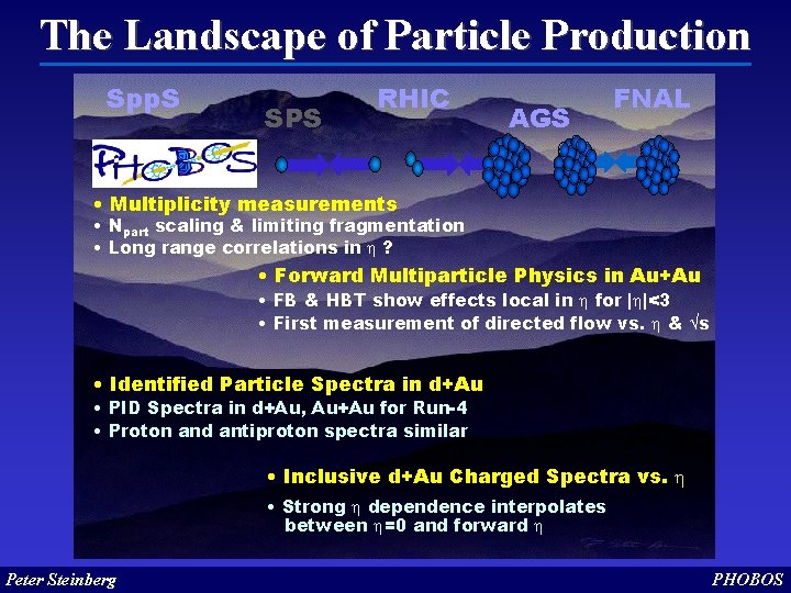 The Landscape of Particle Production Spp. S SPS RHIC AGS FNAL • Multiplicity measurements