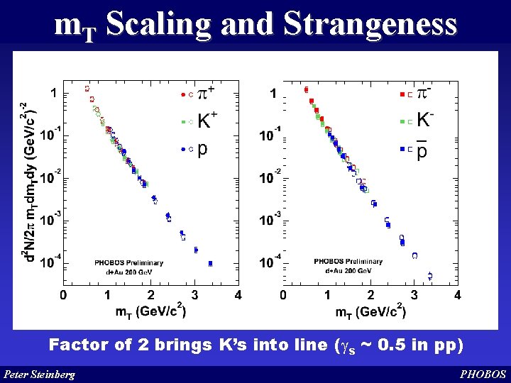 m. T Scaling and Strangeness Factor of 2 brings K’s into line (gs ~