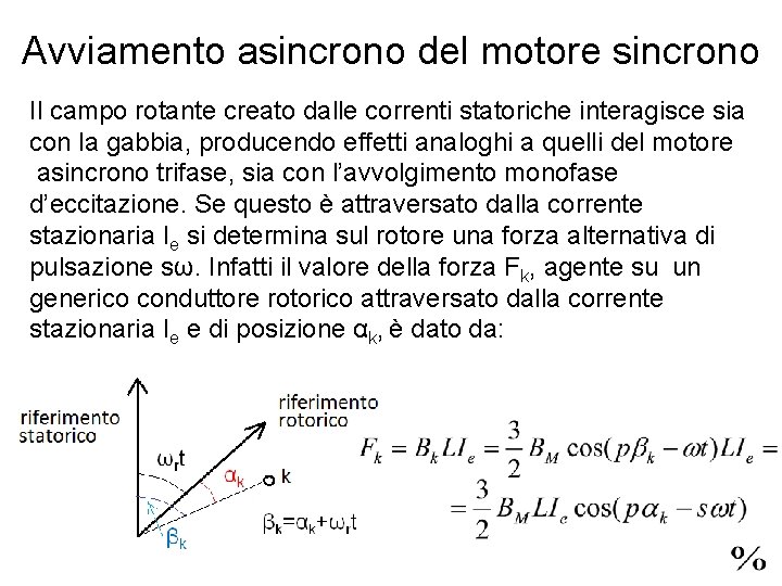 Avviamento asincrono del motore sincrono Il campo rotante creato dalle correnti statoriche interagisce sia