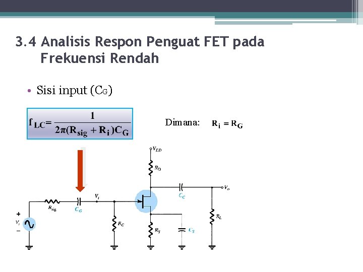 3. 4 Analisis Respon Penguat FET pada Frekuensi Rendah • Sisi input (CG) Dimana: