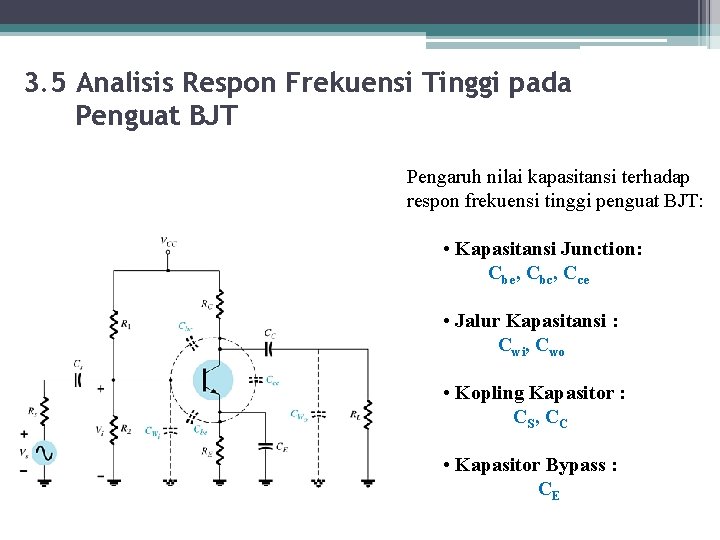 3. 5 Analisis Respon Frekuensi Tinggi pada Penguat BJT Pengaruh nilai kapasitansi terhadap respon