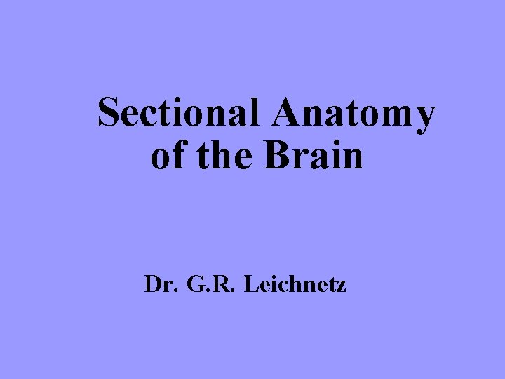 Sectional Anatomy of the Brain Dr. G. R. Leichnetz 