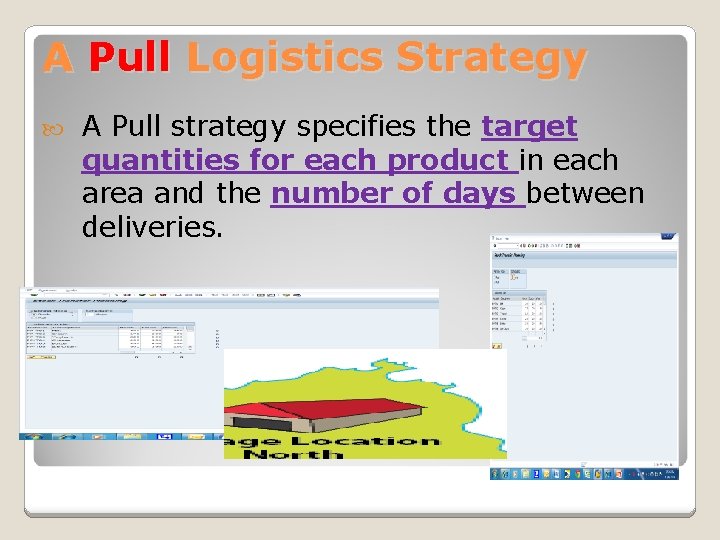 A Pull Logistics Strategy A Pull strategy specifies the target quantities for each product A Pull Logistics Strategy A Pull strategy specifies the target quantities for each product