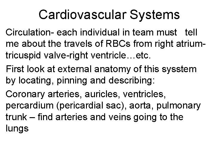 Cardiovascular Systems Circulation- each individual in team must tell me about the travels of Cardiovascular Systems Circulation- each individual in team must tell me about the travels of