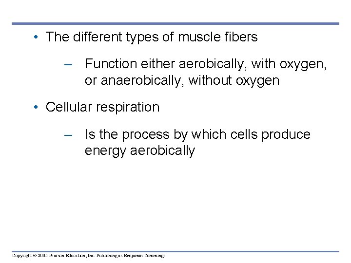  • The different types of muscle fibers – Function either aerobically, with oxygen,