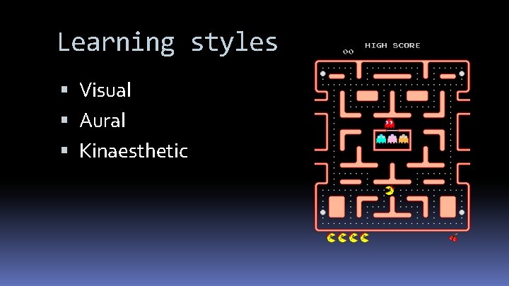 Learning styles Visual Aural Kinaesthetic 