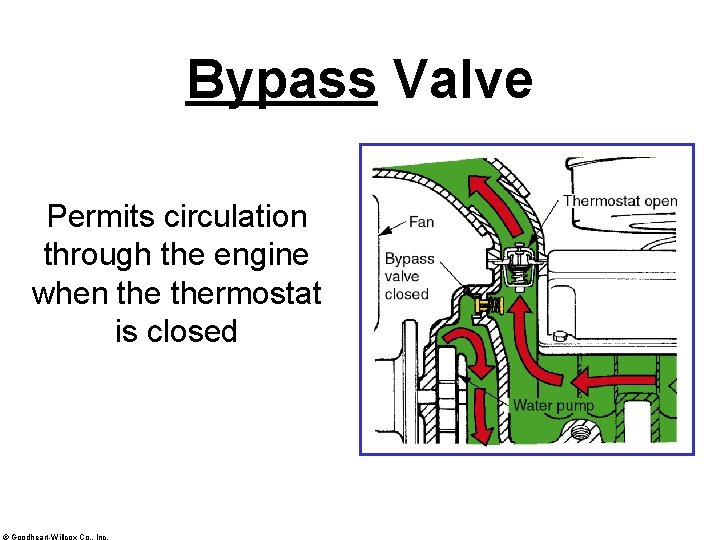 Bypass Valve Permits circulation through the engine when thermostat is closed © Goodheart-Willcox Co.