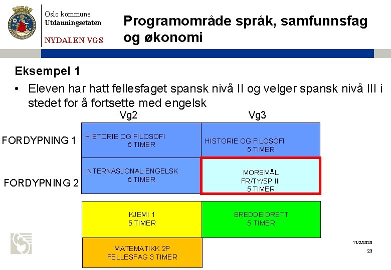 Oslo kommune Utdanningsetaten NYDALEN VGS Programområde språk, samfunnsfag og økonomi Eksempel 1 • Eleven