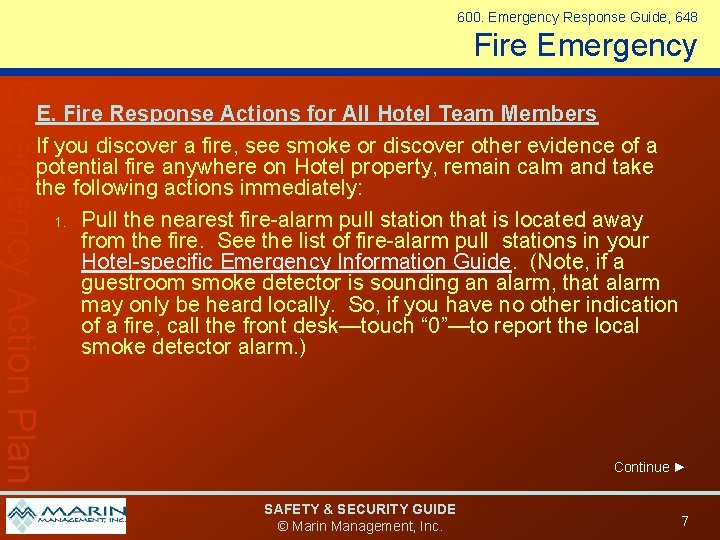600. Emergency Response Guide, 648 Fire Emergency Action Plan E. Fire Response Actions for