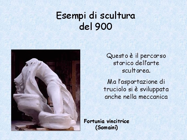 Esempi di scultura del 900 Questo è il percorso storico dell’arte scultorea. Ma l’asportazione