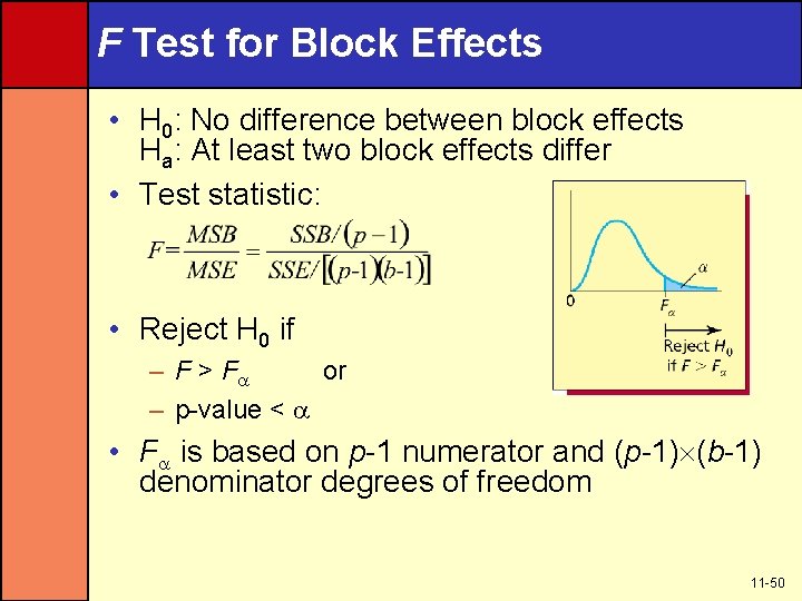 F Test for Block Effects • H 0: No difference between block effects Ha: