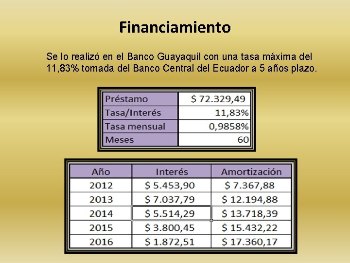 Financiamiento Se lo realizó en el Banco Guayaquil con una tasa máxima del 11,