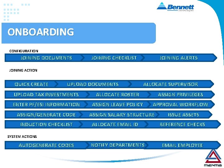 ONBOARDING CONFIGURATION JOINING DOCUMENTS JOINING CHECKLIST JOINING ALERTS JOINING ACTION QUICK CREATE UPLOAD DOCUMENTS