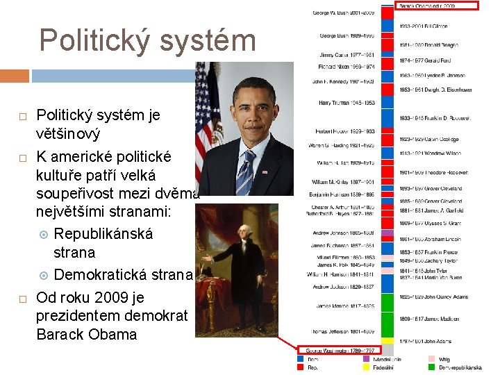 Politický systém Politický systém je většinový K americké politické kultuře patří velká soupeřivost mezi