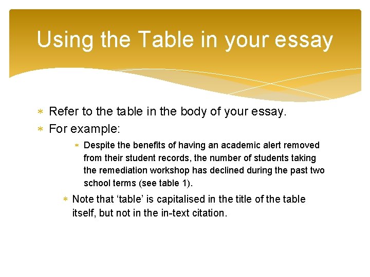 Using the Table in your essay Refer to the table in the body of