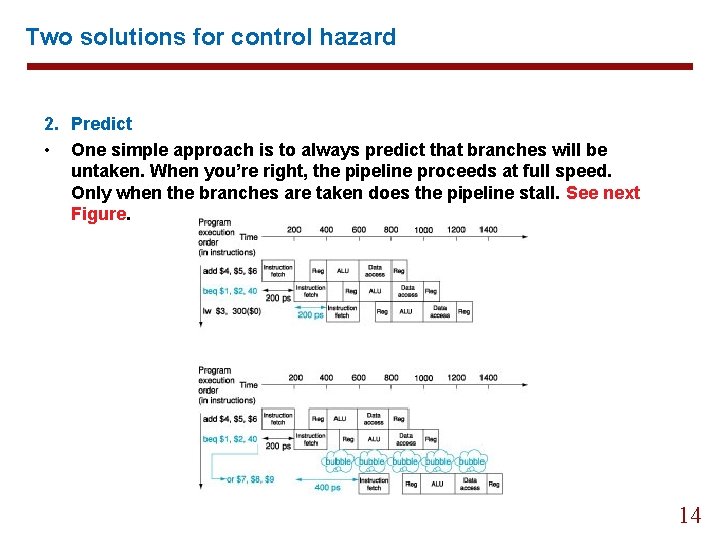 Two solutions for control hazard 2. Predict • One simple approach is to always