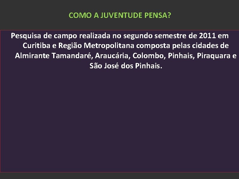 COMO A JUVENTUDE PENSA? Pesquisa de campo realizada no segundo semestre de 2011 em