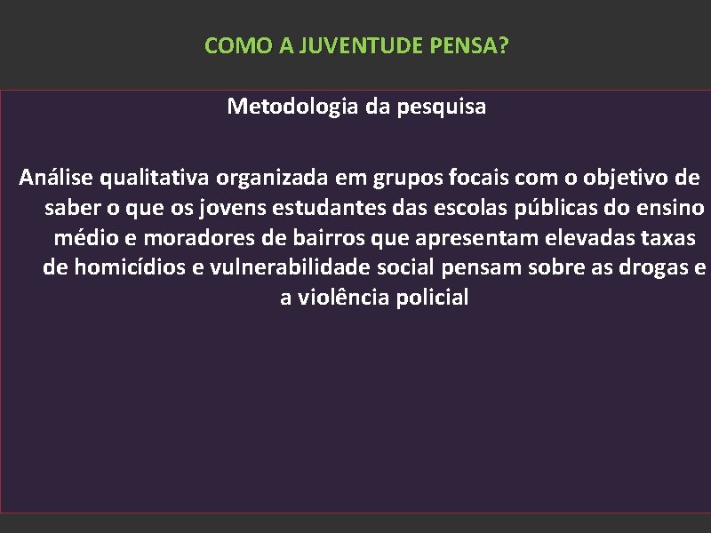 COMO A JUVENTUDE PENSA? Metodologia da pesquisa Análise qualitativa organizada em grupos focais com