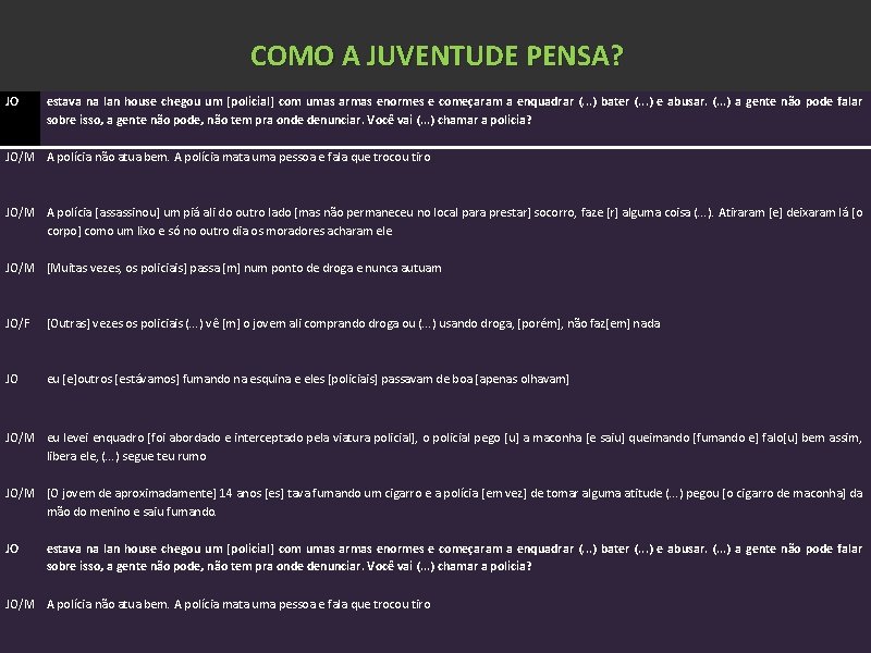 COMO A JUVENTUDE PENSA? JO estava na lan house chegou um [policial] com umas