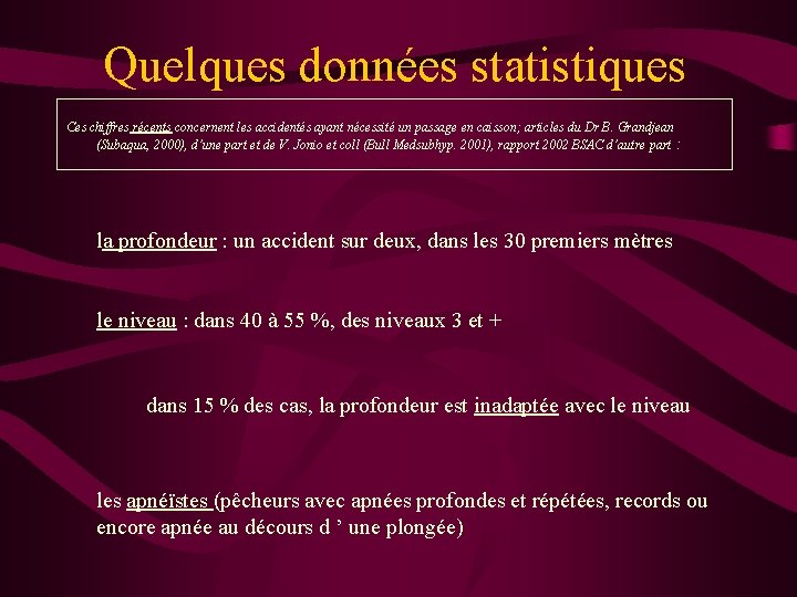 Quelques données statistiques Ces chiffres récents concernent les accidentés ayant nécessité un passage en