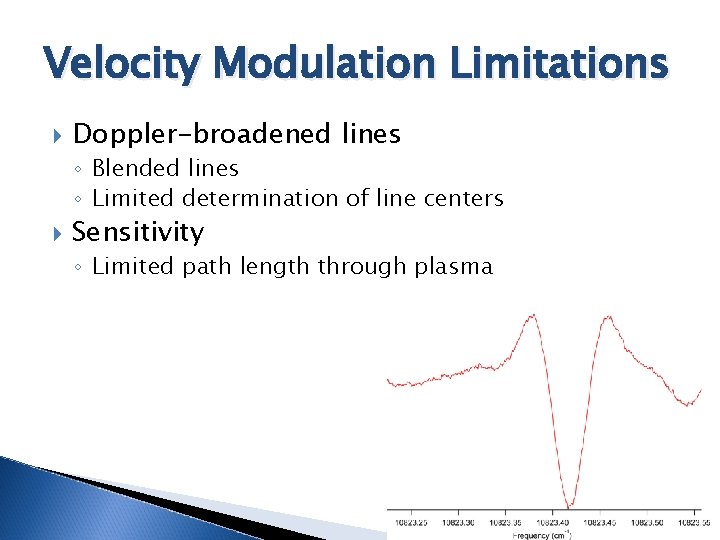 Velocity Modulation Limitations Doppler-broadened lines ◦ Blended lines ◦ Limited determination of line centers