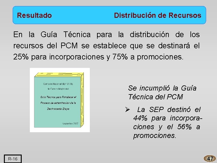 Resultado Distribución de Recursos En la Guía Técnica para la distribución de los recursos