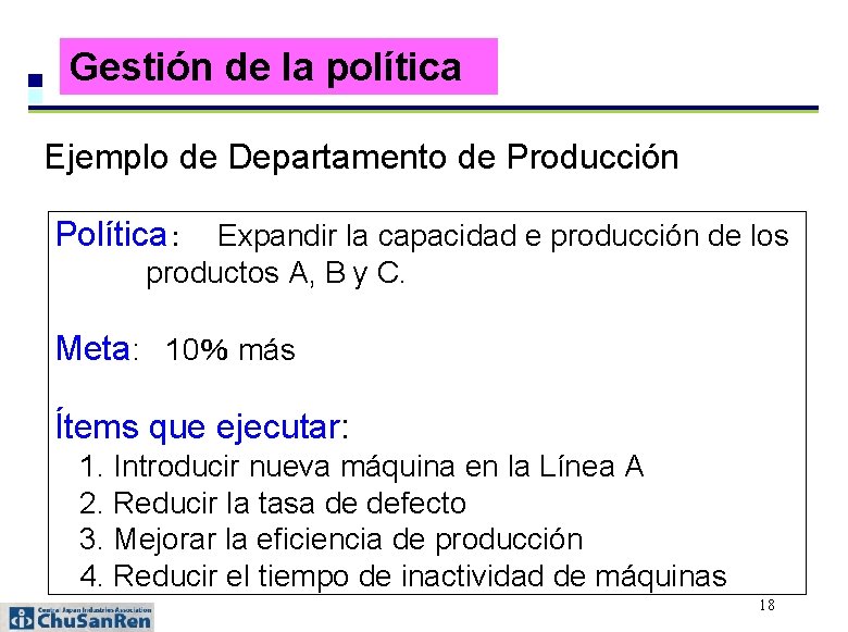 Gestión de la política Ejemplo de Departamento de Producción Política： Expandir la capacidad e