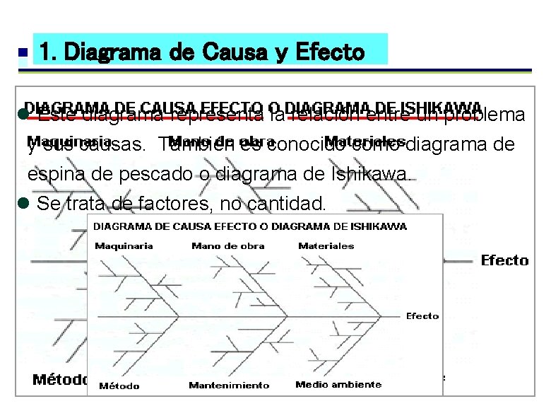 1. Diagrama de Causa y Efecto l Este diagrama representa la relación entre un