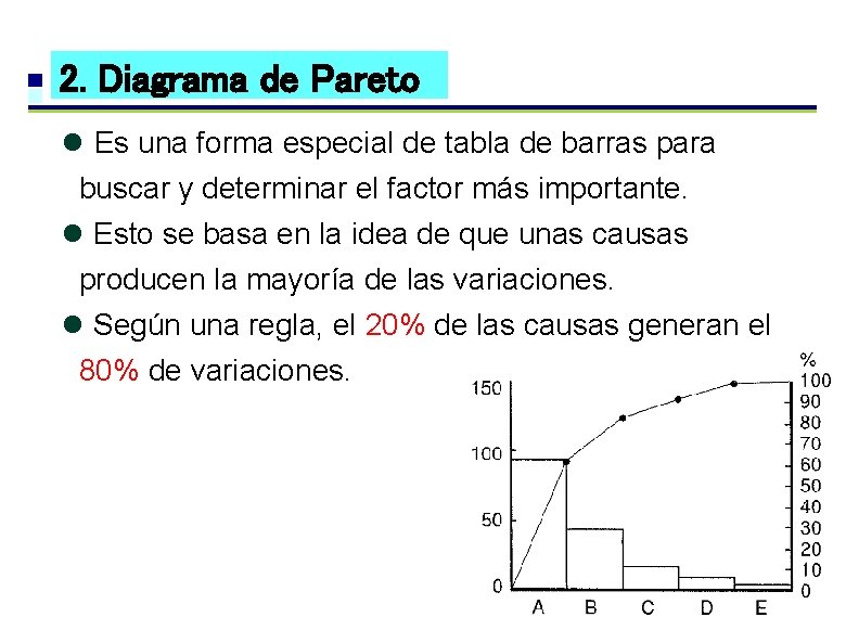 2. Diagrama de Pareto l Es una forma especial de tabla de barras para