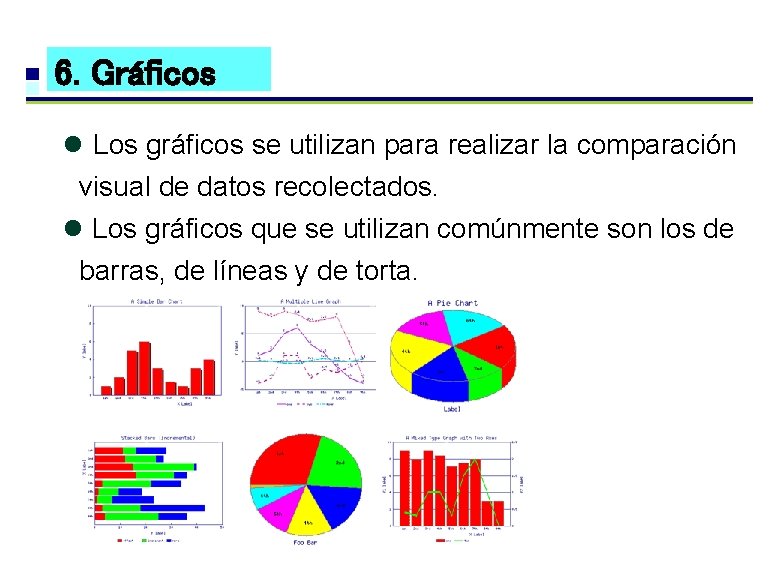 6. Gráficos l Los gráficos se utilizan para realizar la comparación visual de datos