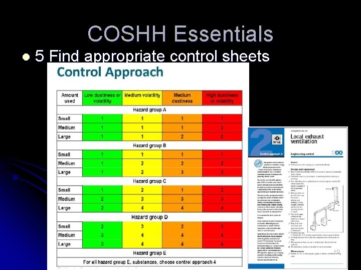 COSHH Essentials l 5 Find appropriate control sheets 40 