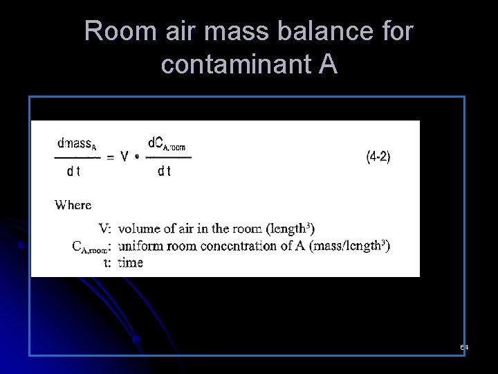 Room air mass balance for contaminant A 64 