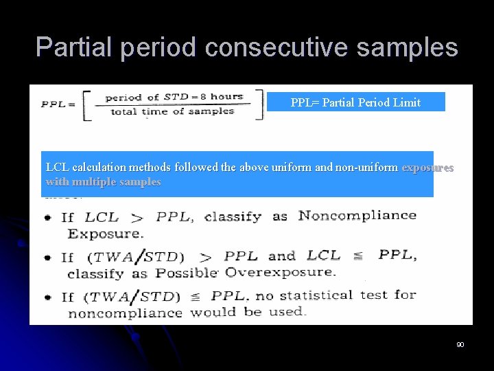 Partial period consecutive samples PPL= Partial Period Limit LCL calculation methods followed the above