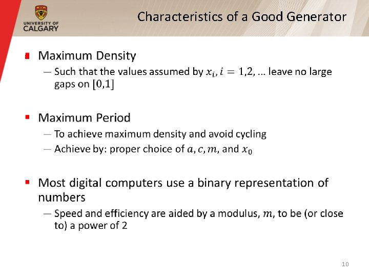 Characteristics of a Good Generator § 10 Characteristics of a Good Generator § 10