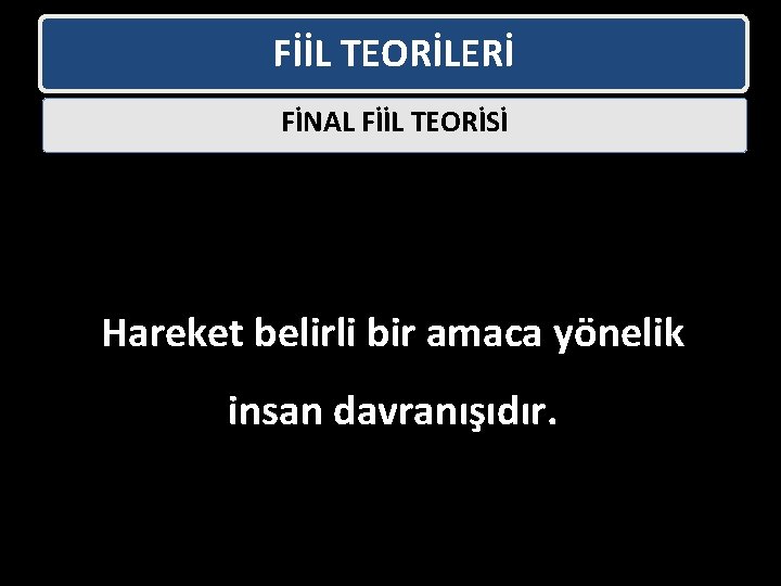 FİİL TEORİLERİ FİNAL FİİL TEORİSİ Hareket belirli bir amaca yönelik insan davranışıdır. 