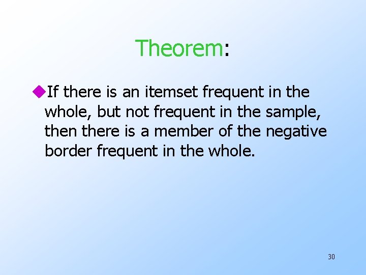 Theorem: u. If there is an itemset frequent in the whole, but not frequent